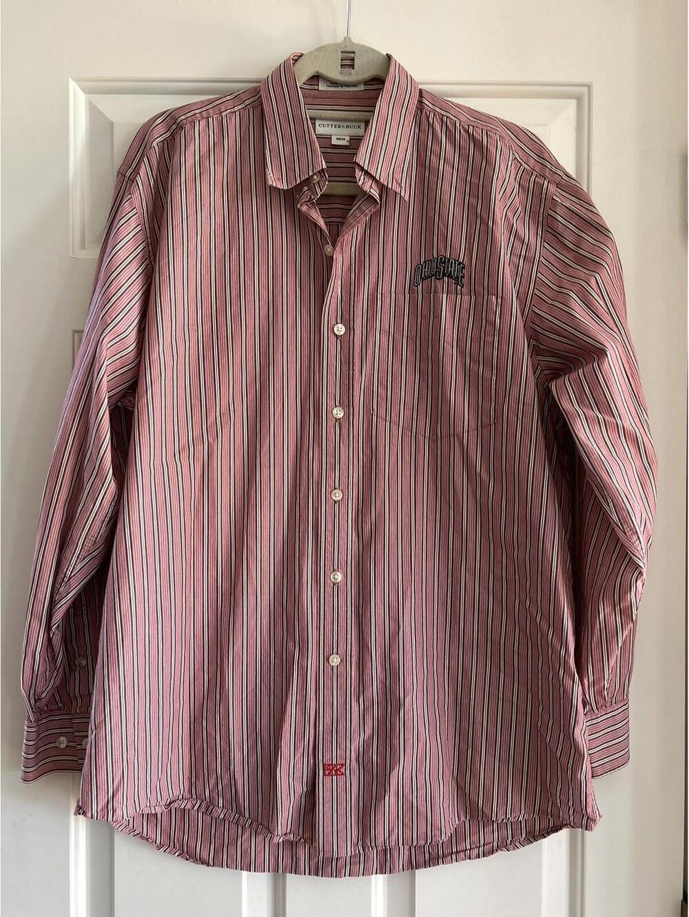 Cutter And Buck Ohio State Button Down Shirt Mens Size Medium Striped Logo OSU